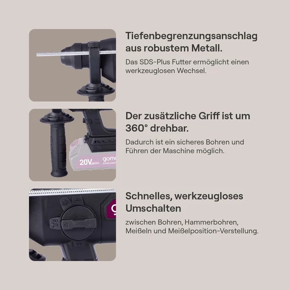 Gomag GO-BOH230BL Akkus ütvefúró SDS Plus, Aksival töltővel