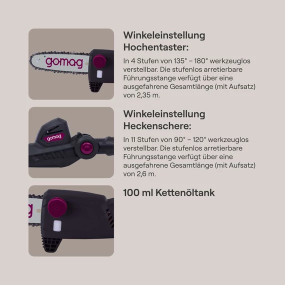Gomag GO-HHS410 Akkumulátoros Magassági ág és sövényvágó multifunkciós készülék