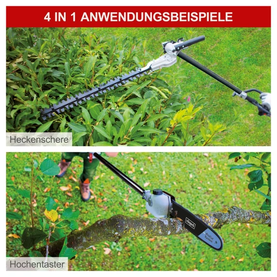 Scheppach MFH 3300-4BP - 4in1-benzinmotoros Magassági ágvágó sövénynyíró Fűkasza